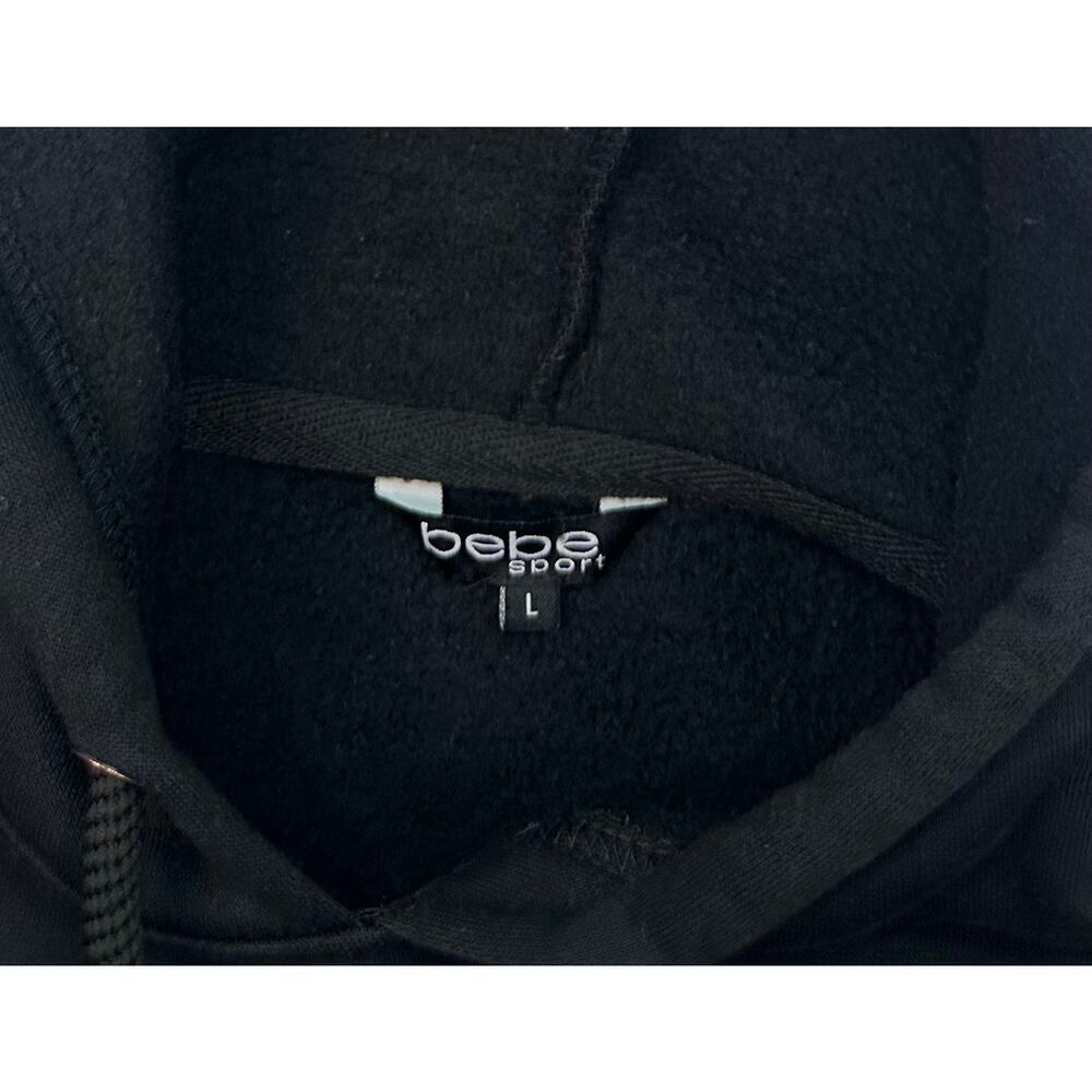Bebe Sport Y2K Black Hoodie Rose Gold Sequin Logo Thumbhole Women’s Size L - Picture 4 of 11